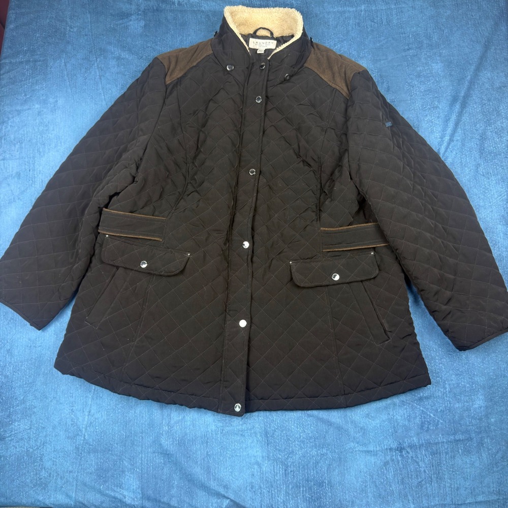 Laundry by Shelli Segal Black Quilted Barn Jacket Faux Fur Collar Plus Size 3X